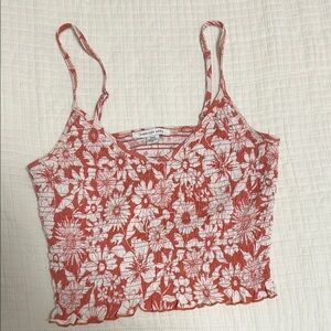 American Eagle Outfitters Red and White Floral cropped tank